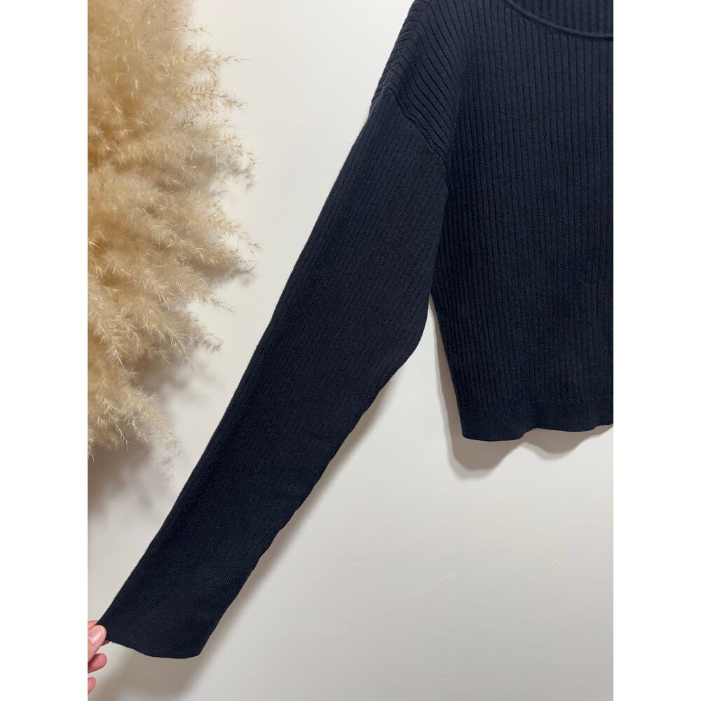 Aritzia The Group Babaton Boat Neck Ribbed Knit Crop Sweater Size M in Black - Picture 3 of 5